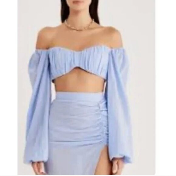 Rumer Camille Long Sleeve Crop Top Light Blue - Picture 1 of 9